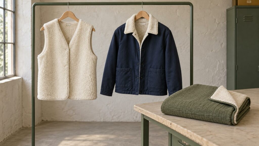 Gilet, veste doublée et couverture cousus avec du tissu sherpa