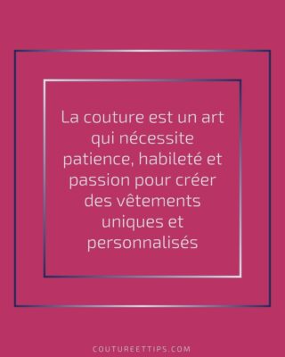 🧵 La Couture : Plus Qu'un Simple Passe-Temps, Un Art de Vivre 🎨

"La couture est un art qui nécessite patience, habileté et passion pour créer des vêtements uniques et personnalisés."

Combien d'entre vous sont d'accord avec cette citation ? 🙋♀️ La couture n'est pas seulement une compétence technique, c'est aussi une forme d'expression personnelle qui demande du dévouement et de l'amour pour le détail. Chaque point, chaque couture, chaque choix de tissu raconte une histoire. Et le résultat final ? Un vêtement ou un accessoire qui est bien plus qu'une simple pièce de tissu. C'est une partie de vous, une œuvre d'art à part entière. 🌟

Dites-nous en commentaire ce que la couture signifie pour vous ! 💬

#CouturePassion #ArtDeVivre #FaitMain #Créativité #ExpressionPersonnelle

.................................................
Créez, rêvez, cousez. 😊
— Sandrine de CoutureEtTips ✂️